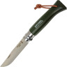 Нож Opinel №8 Trekking, нержавеющая сталь, кожаный темляк, хаки 001703